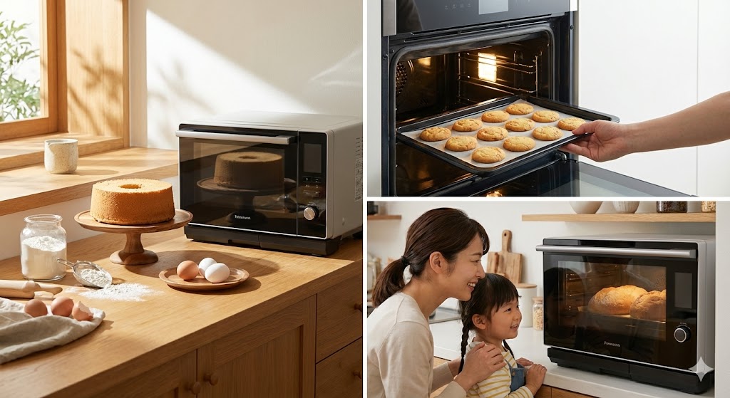 オーブンレンジでお菓子作りをしている