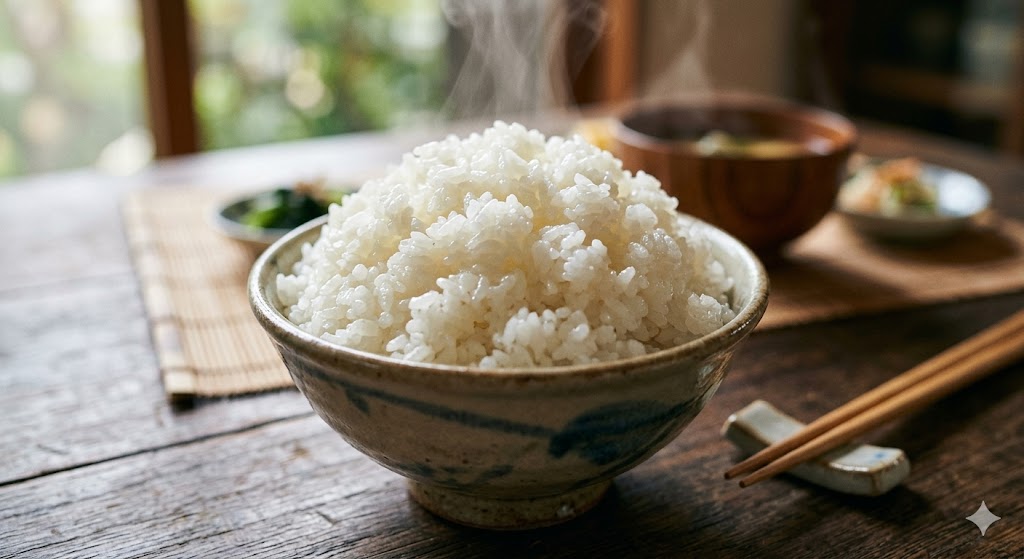 茶碗にふっくらした山盛りご飯のイメージ図