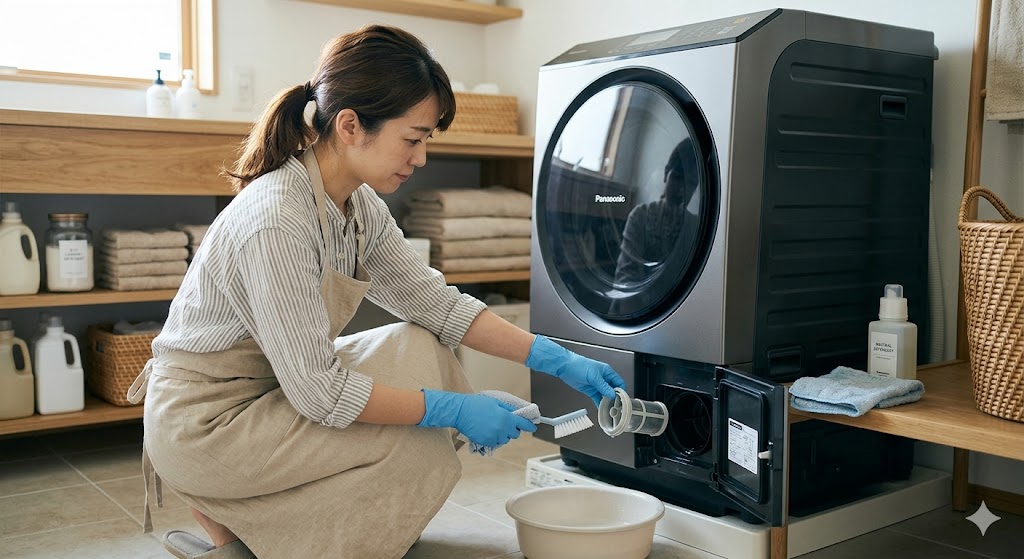 パナソニックドラム式洗濯機をお手入れしているイメージ図