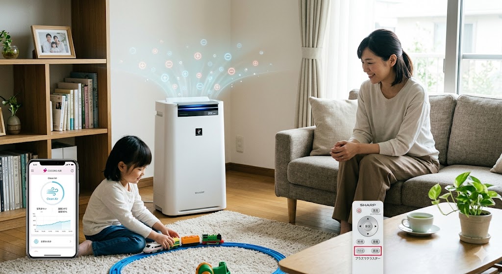 シャープの空気清浄機を使用しているイメージ図